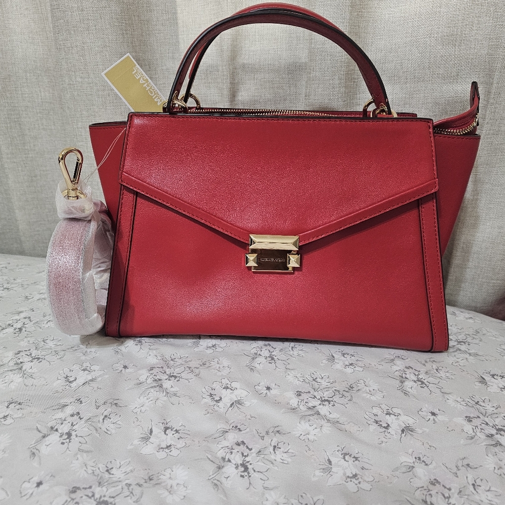 NWT Michael Kors Whitney Bright red satchel leather bag